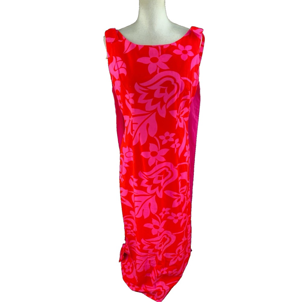 Penneys Vtg 50s 60s Hawaii Hibiscus Waterfall Back Maxi AOP Hot Pink Hostess